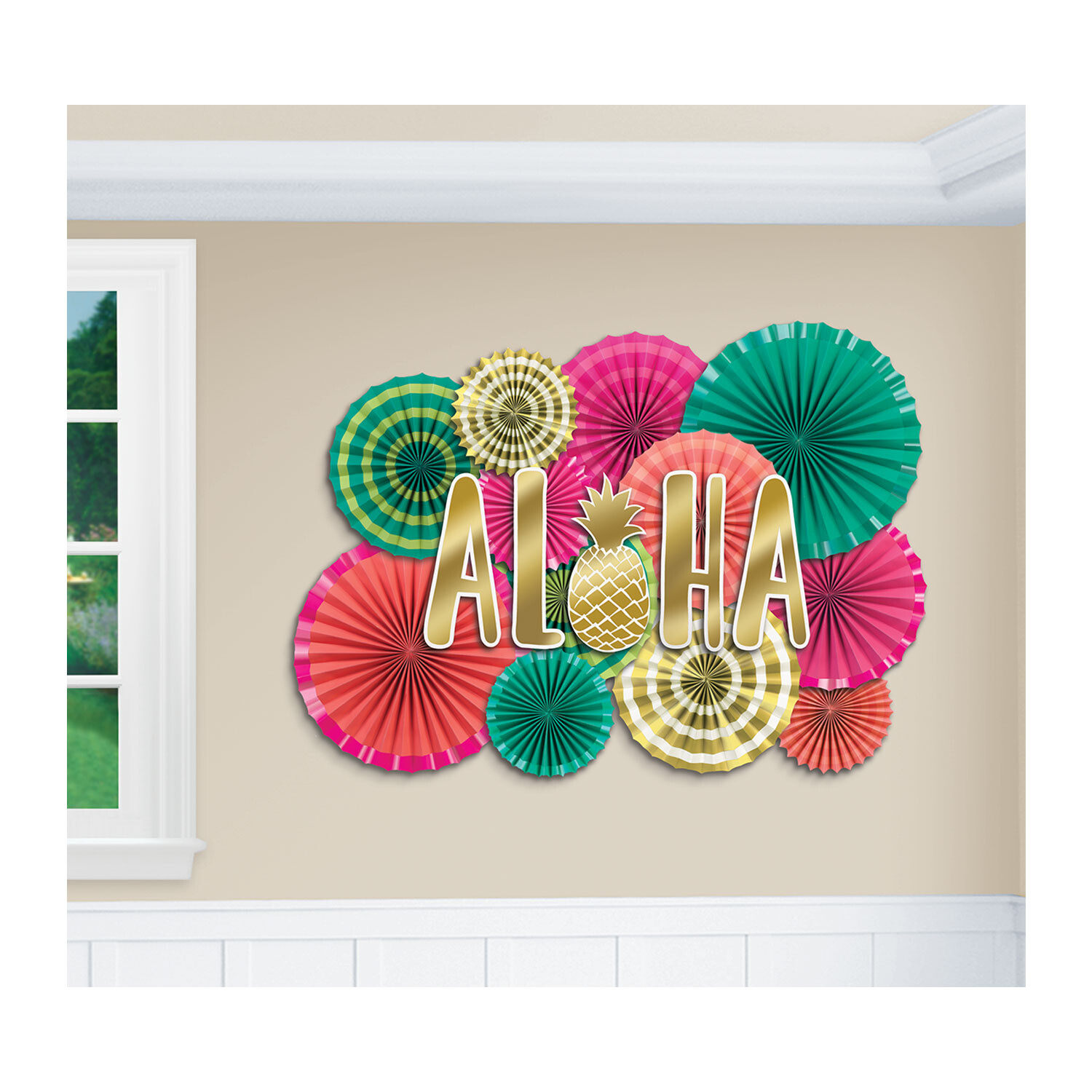 Hawaiian Tropical Decorations Aloha Fans Tiki BBQ Summer Party Large Kit 22 item