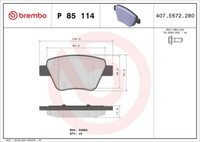 Brembo P 85 114 Bremsbelagsatz, Scheibenbremse FüR Audi Seat Skoda Vw