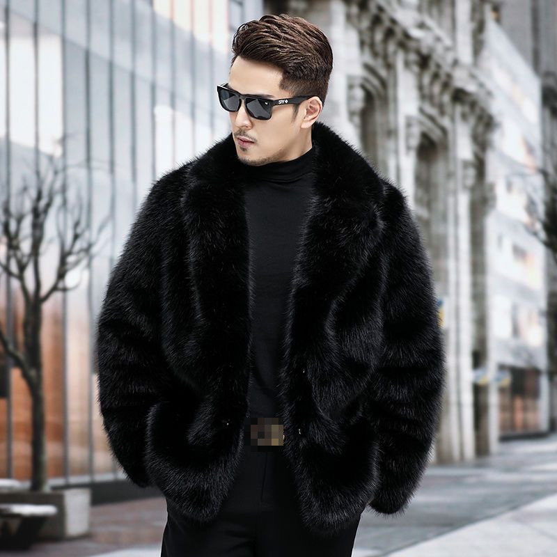 Men's Faux Fur Jacket Lapel Short Style Thickened Loose Casual Coat Winter  Warm
