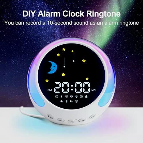Kids Bedside Dual Alarm Clock Night Light Sleep Trainer Speaker White Noise - Picture 2 of 4