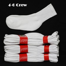 4 12 Pairs Kids Cotton Socks Size 4-6 Crew High Solid White Heavy Junior Unisex