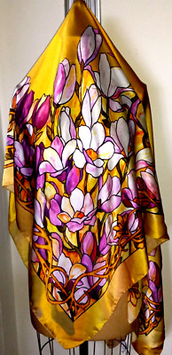Foulard En Soie Laura Biagiotti Vintage 56x57 Cm - Couleurs Violet Et Orange - Occasion
