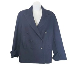 Joseph Optima Navy Blue Double Breasted Peak Lapel Wool Pea Coat Sz 40 (m)