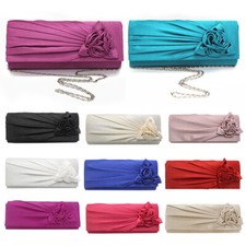 Silk Rose Pattern Casual Clutch Purse Chain Handbag Evening Party Bag Wedding   