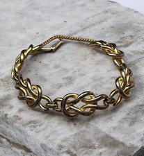 Vintage 1980s Gold Tone Interlocking Link Bracelet - 6.75” - Safety Chain - Bold