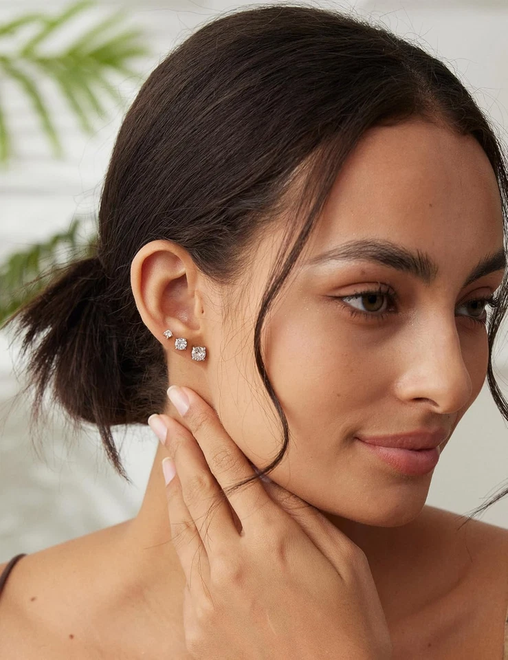 6对低过敏性立方氧化锆耳环手术钢平背耳钉fo — 第 4/4 张图片