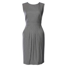 AKRIS PUNTO Wool Dress 12 Pockets Lined Houndstooth Pleats Classic Tailored Chic