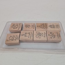 Stampin Up Holiday Greetings Galore Set of 8 Wood Rubber Stamps 2003 Retired