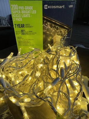 Ecosmart 200 Pro-Grade Super-Bright LED C9 String Lights Warm White Icicles