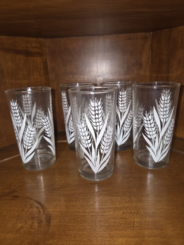 Set of 5 Vintage Jeanette white wheat floral water tumbler