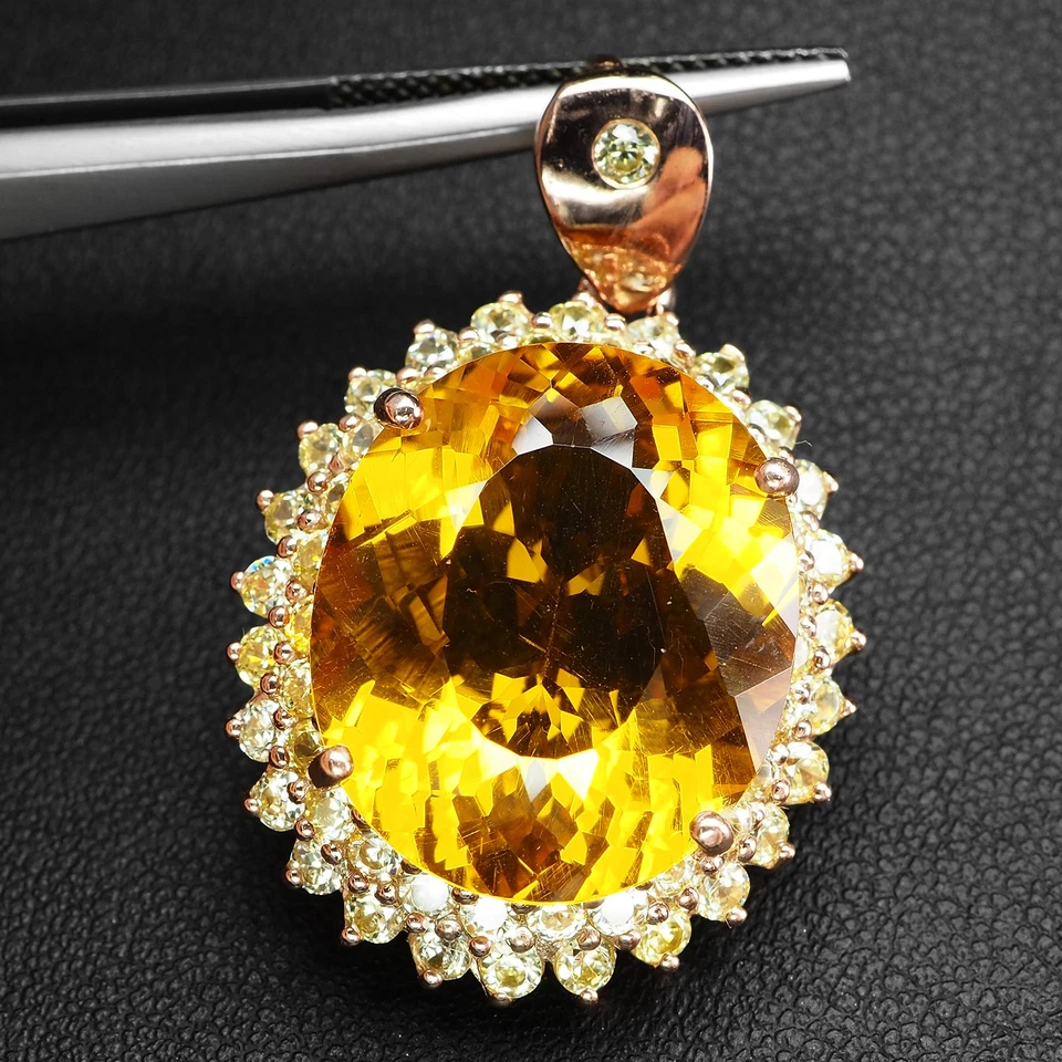 Fabulosos colgantes de oro rosa de plata de ley 925 de 17,60 quilates de citrino de oro amarillo dorado Foto 3 de 4