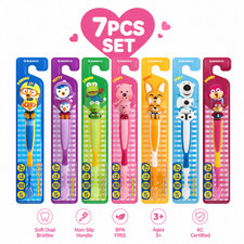Pororo Friends Kids Toothbrush Set 7pcs BPA Free Soft Dual Bristles Ages 3