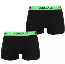 Image of MENS BLACK GREEN LION 2 PACK LONSDALE TRUNK BOXER SHORTS UNDERWEAR MEDIUM