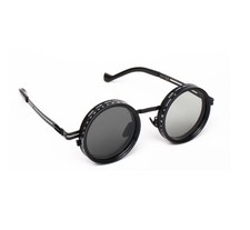 Adjustable Polarized Steampunk Sunglasses with ND Filter - Retro Round Design