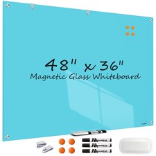 Glass White Board, 48x36 Inches Magnetic Glass Dry Erase Board, Large Whitebo...