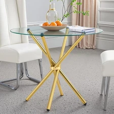 Lyngins Kitchen Table for 2 Modern 36.6" Round Glass Table Small Tables with ...