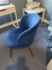 Blue Boucle Chair With Brown Legs
