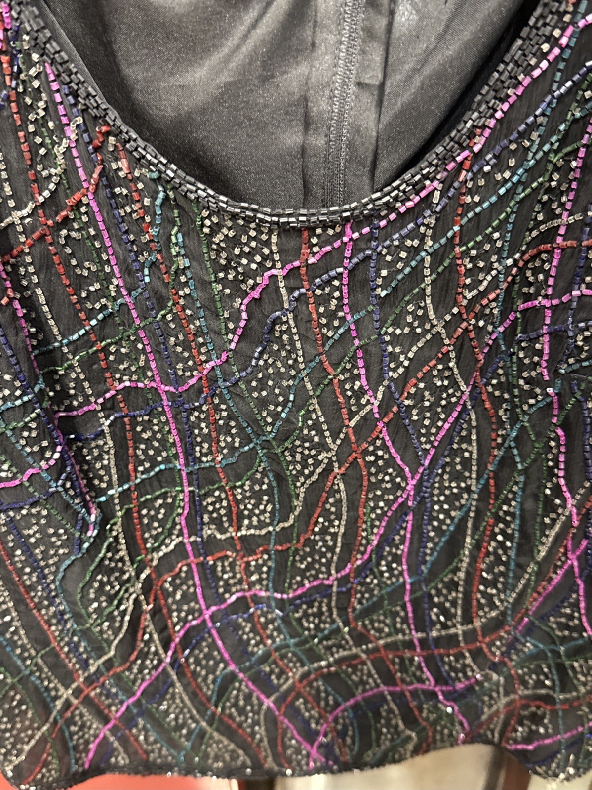 Laurence Kazar Vintage Sequin Beaded Floral 100% Silk SS Formal Top Jacket XL