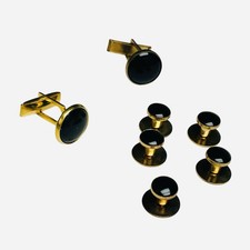 Tuxedo Shirt Classic Black  Gold Tone Cufflinks  Studs