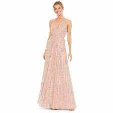 Mac Duggal Formal Evening Gown Womens Plus 20 Pink Beaded Sequin Lace Maxi Dress