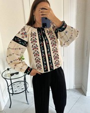 Ukrainian vyshyvanka, Beige embroidered women blouse, Women shirt embroidery S-L
