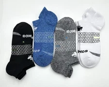 BOMBAS 4 Pair Men's Performance Athletic Ankle Socks Size L 4 Colors Mix Hex Tec