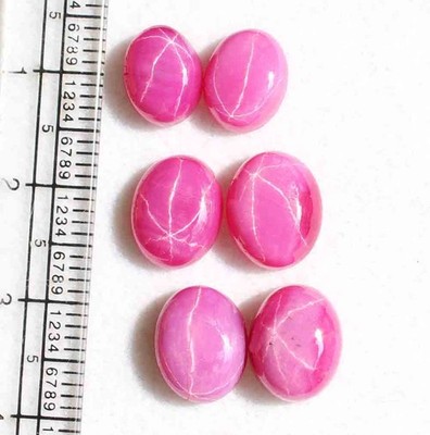 24.1 Ct Loose Gemstone Natural 6 Rays Red Star Ruby Oval Cabochon 8*10 Mm 6 Pcs