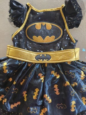 Girls Batgirl Black & Gold Sequin Mesh Tutu Dress Costume 3t/4t