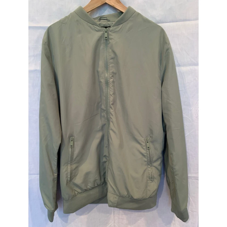 Brave Soul Green Mens Bomber XL Jacket Long Sleeve Zip Up Lightweight Coat - Image 3 of 4