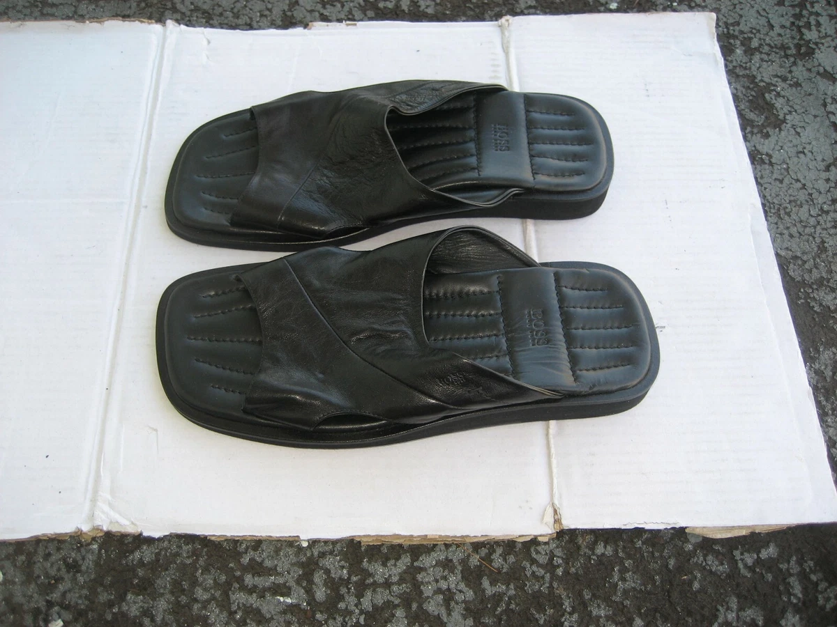 HUGO BOSS Sandals Slippers Shoes Black Leather Size 43 About US 10