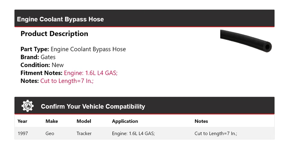 Para Geo Tracker 1997 1,6 L L4 motor gas refrigerante derivación manguera puertas Foto 2 de 4