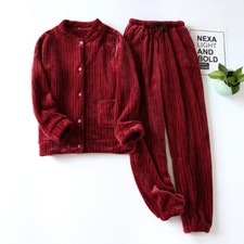 Women Coral Velvet Fleece Nightwear Pyjama Set Sleepwear Tops Pants Long Sleeve