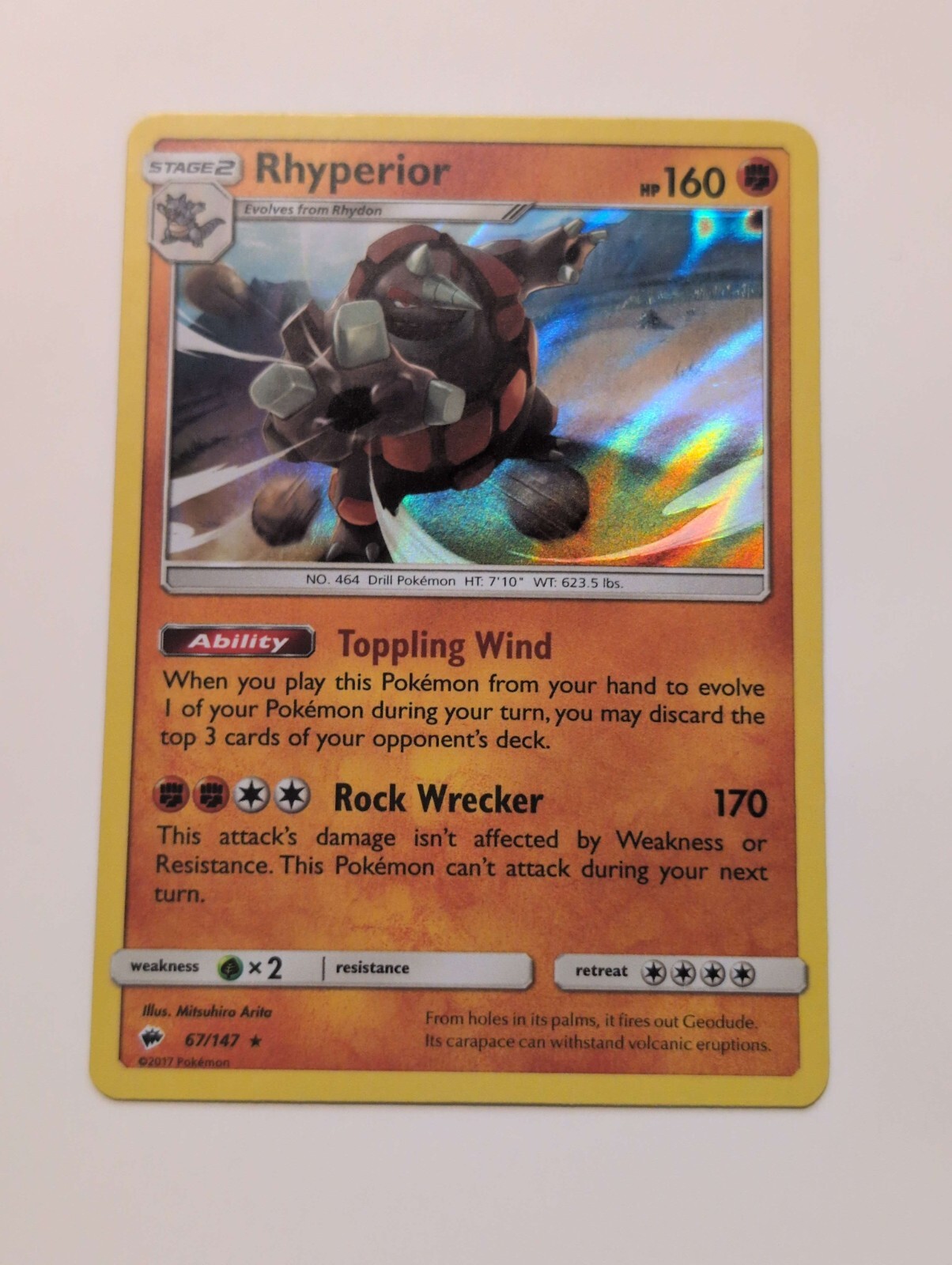 Rhyperior 67/147 Holo Rare - Pokemon Sun & Moon Burning Shadows Card
