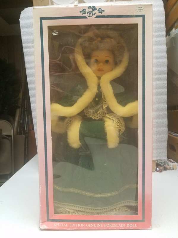 Vintage Special Collection Genuine Porcelain Doll Blue Velvet Dress