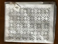 Tory Burch pouch white faux leather wristlet bag cosmetic case fret work clutch