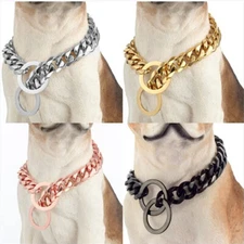 Dog Chain Collar Stainless Steel Cuban Link Chain Collar Gold/Silver/Black Tone