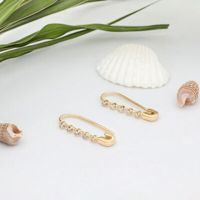 Gold Diamond Safety Pin Earrings-Gift For Mother's Day Jewelry