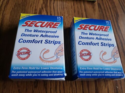 Secure Comfort Strips (26 Total) Waterproof Denture Adhesive Zinc Free Firm Hold - Picture 1 of 5