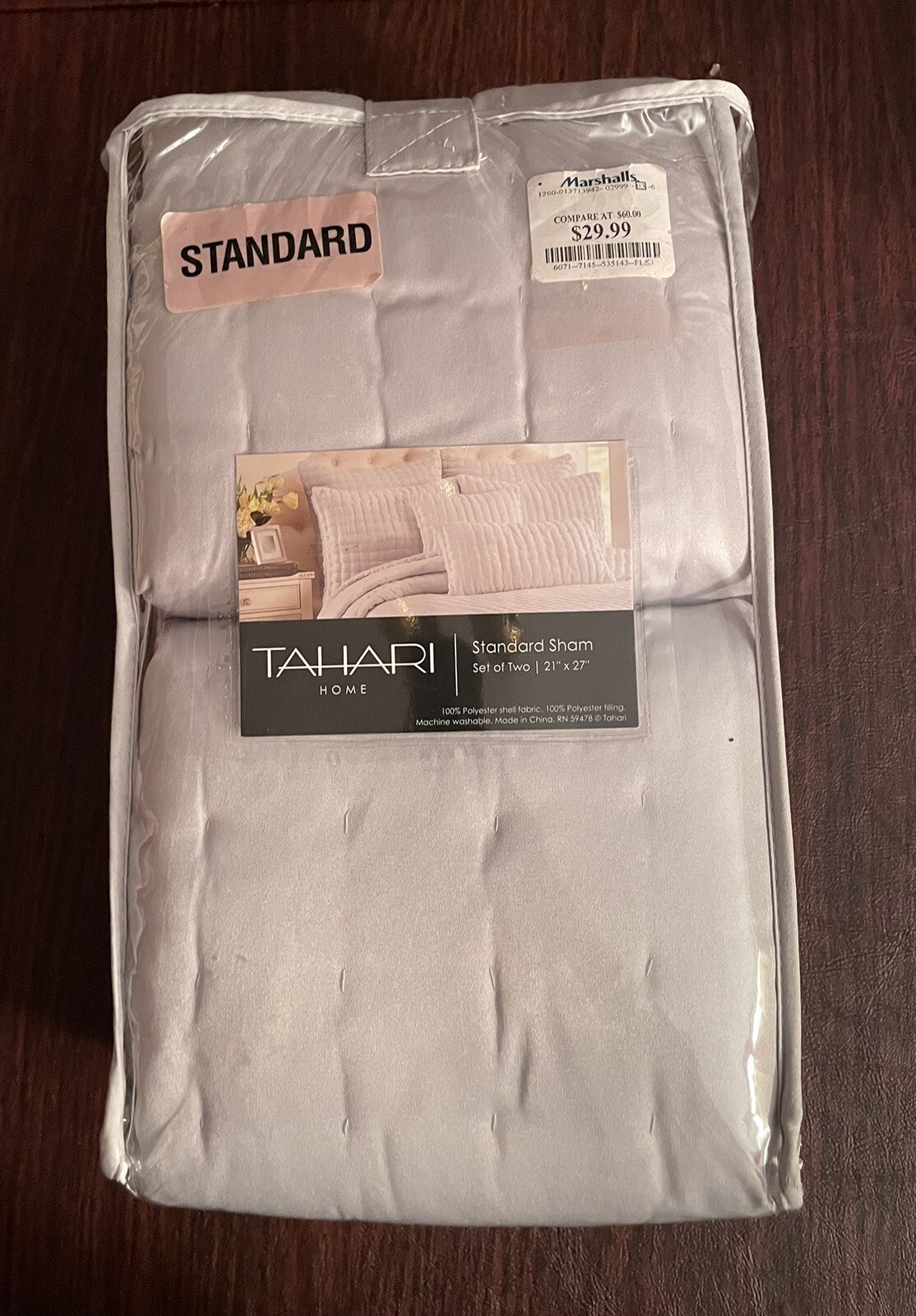 Tahari Home Set of 2 Light Gray Standard Pillow Shams Quilted Polyester