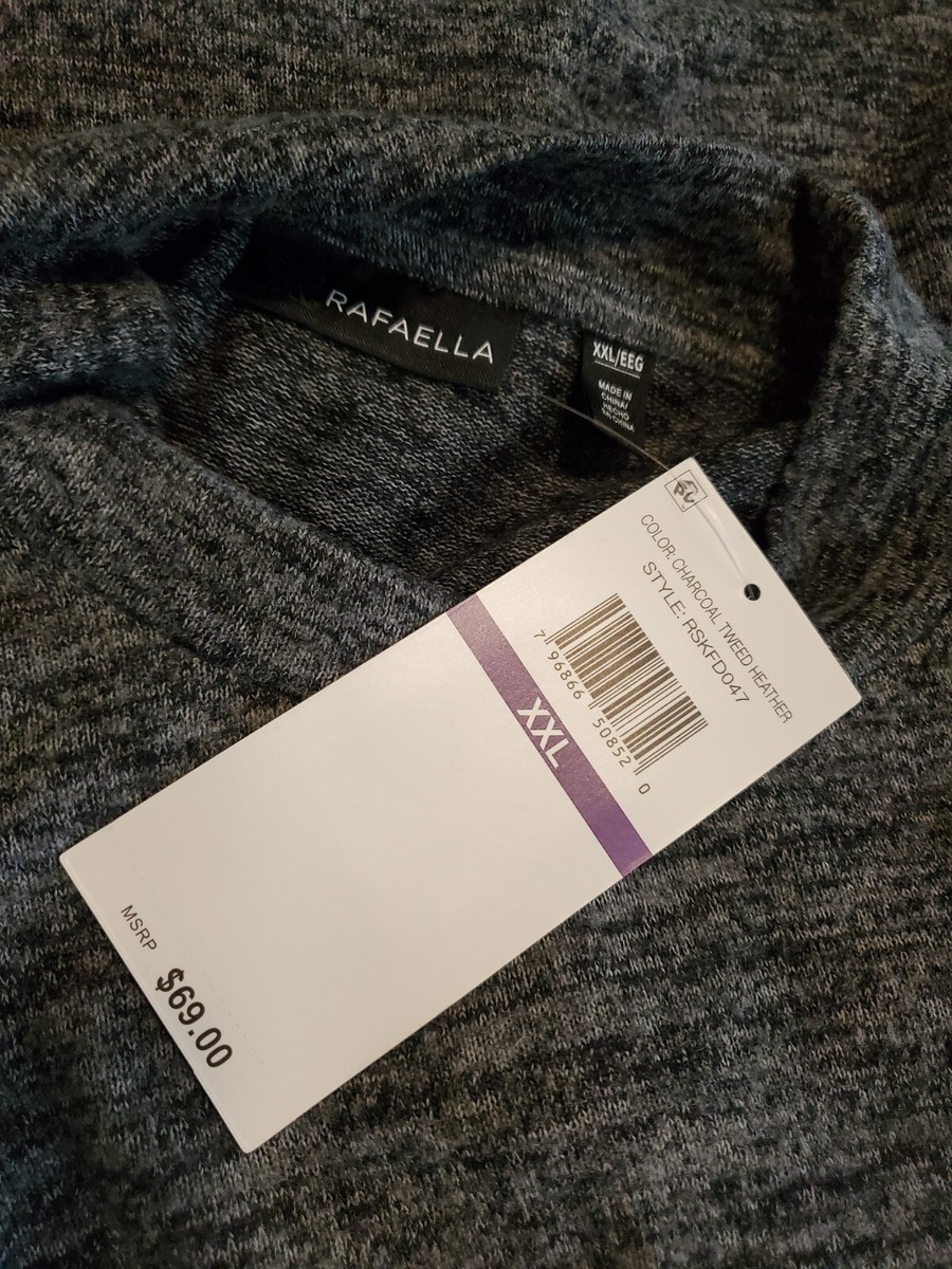 NWT Rafaella Charcoal Tweed Heather Knit Sweater, Size XXL, Ret