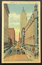 Oklahoma City OK Robinson Street Looking North VTG Linen Postcard Posted 1946