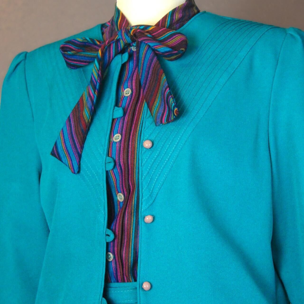 Aqua Teal Vintage 80s Secretary Dress with Matchi… - image 2