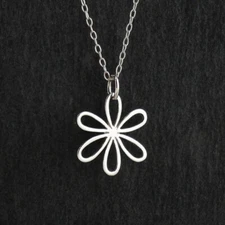 Daisy Flower Charm Necklace 925 Sterling Silver Daisies Petals Spring Gift 