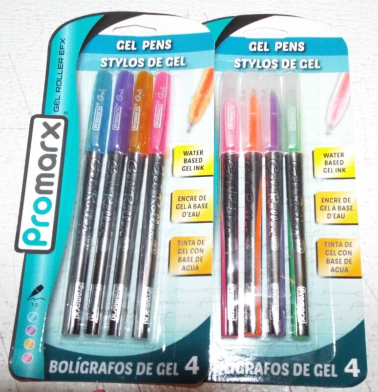 2x NIP Promarx Gel Pens Gel Roller EFX Blue Pink Purple Gold Orange