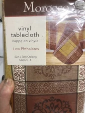 NEW BED BATH & BEYOND “Morocco” Vinyl Tablecloth 52”  70” Oblong Packaged