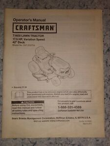 Craftsman T1400 Lawn Tractor Operators manual model 247.203734 | eBay