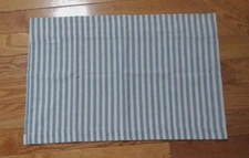 VGC -- CURTAIN KING BLUE & TAN BEIGE STRIPE STRAIGHT VALANCE      16.5" X 50"