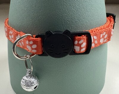 Halsband für kleine Haustiere mit Pfotenabdruck, Katze, Hund, Kaninchen. Sicherheitsauslöser. Orange. 