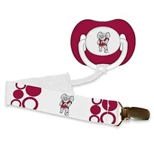 Alabama Crimson Tide White Pacifier & Pacifier Clip - NCAA Bama Baby Combo Set