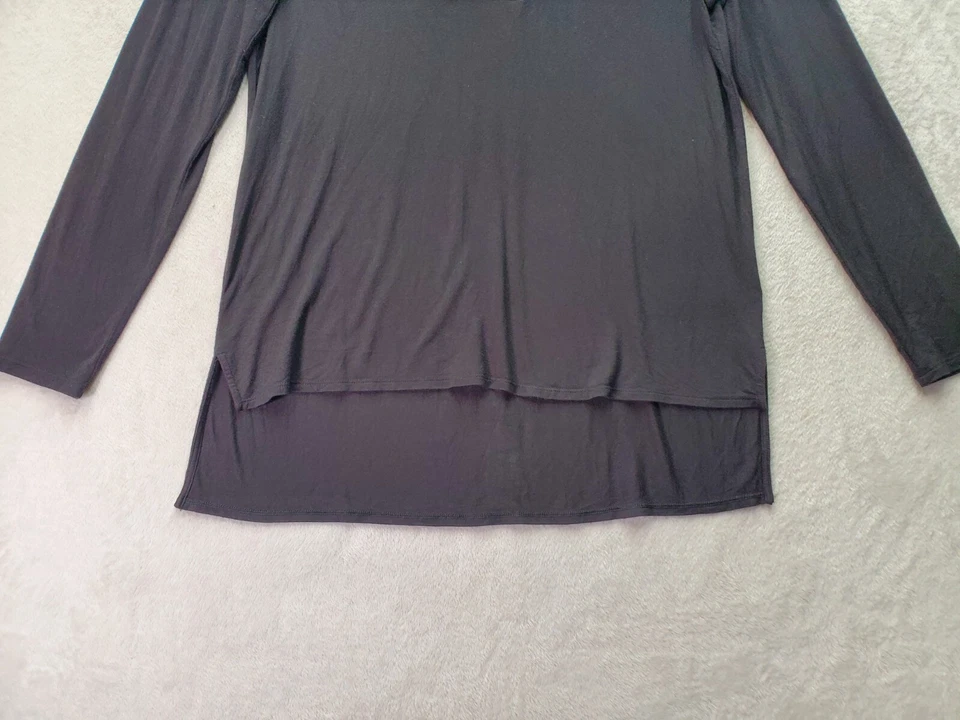 Kenneth Cole Blouse Top Womens Medium Black Viscose Long Sleeve V Neck High Low - Imagem 3 de 4